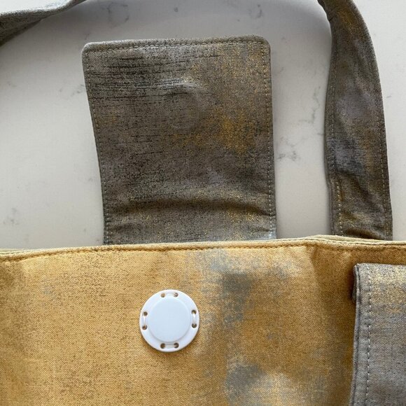 Hand Crafted Fabric Abstract Floral Print Tote Bag w Pockets Yellow Grey Blk - Picture 8 of 12